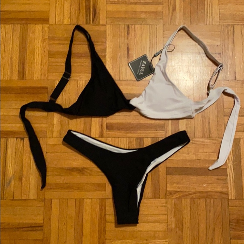 SOLD Colorblock Twisted Plunging High Leg Bikini